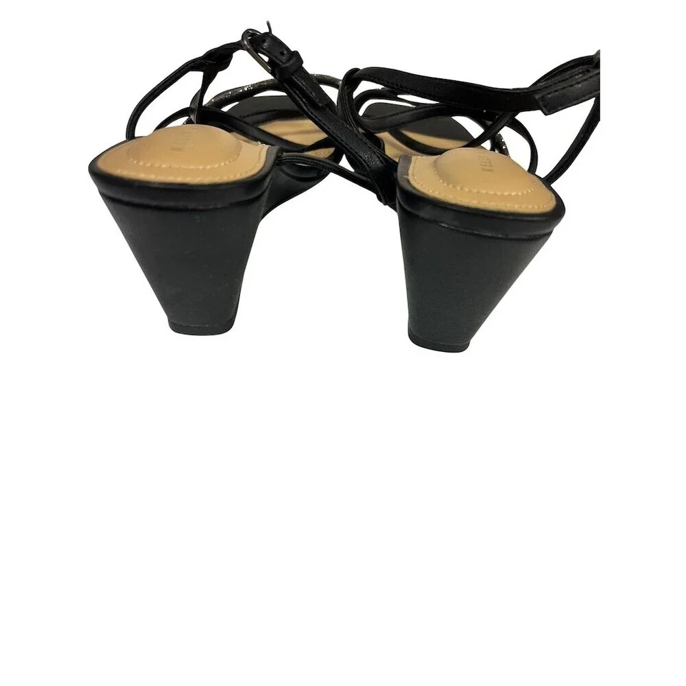 Kelly & Katie Wedge Sandals Womens 10W Wide Black Strappy Rhinestone 3
